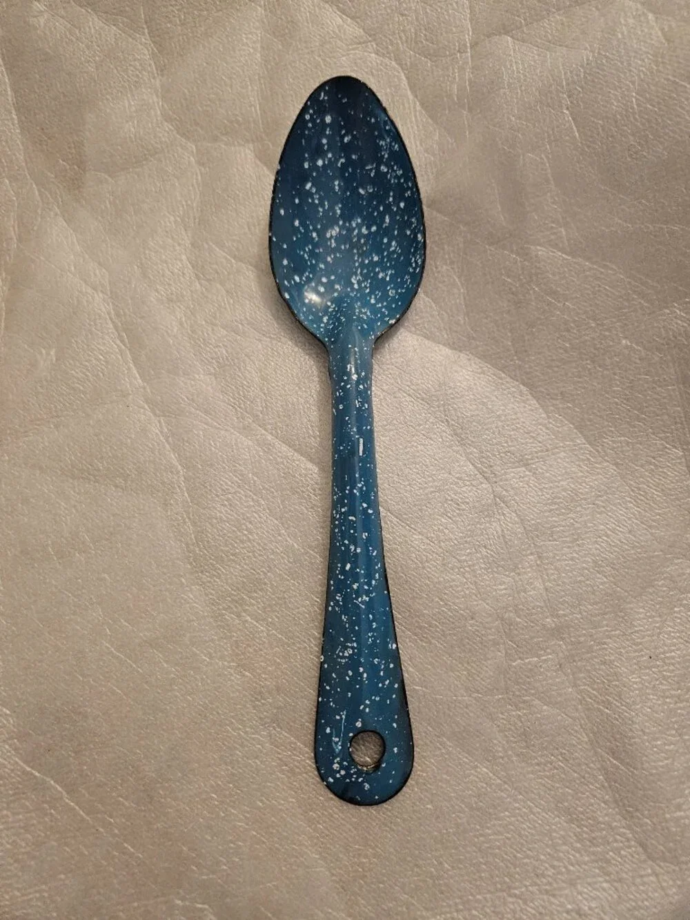 Vintage Graniteware Enamelware Spoon Blue and White Splatter Pattern